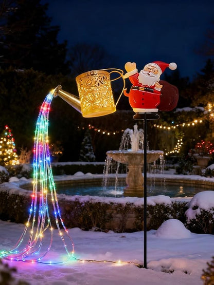 Christmas Santa Solar Kettle Lights, New Santa Claus Solar Watering Can Kettle Lights Outdoor, Metal Waterproof Garden Lantern for Yard, Patio, Lawn, Pathway Colorful Light 1pc