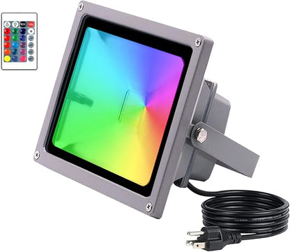 HANNAHONG 20W RGB LED Landscape Spot-Light,16 Color Changing&4 Mode Flash,Dimmable,5 Ft Cable Plug in,IP66 Waterproof Outdoor Wall Washer Security Flood Light,Garden,Halloween Decor