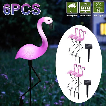 Solar Flamingo Light 6 Pcs, Waterproof Solar Garden Lights Outdoor Decor, Pink Flamingo Garden Decor, Birthday Christmas New Home Gift, for Yard Lawn Walkway Pathway