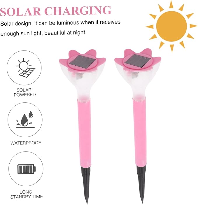 Kisangel 2pcs Decorative Outdoor Solar Lights Led Solar Pathway Lights Garden Stakes Weatherproof Flower Lamp for Patio