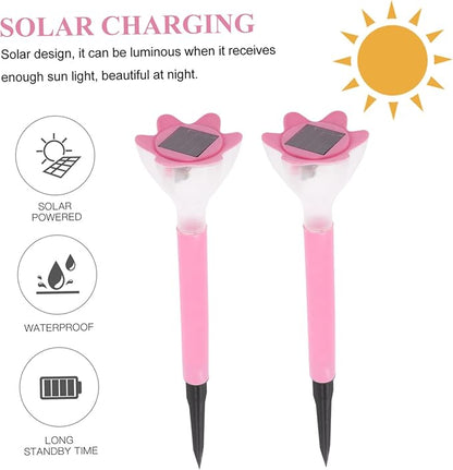 Kisangel 2pcs Decorative Outdoor Solar Lights Led Solar Pathway Lights Garden Stakes Weatherproof Flower Lamp for Patio