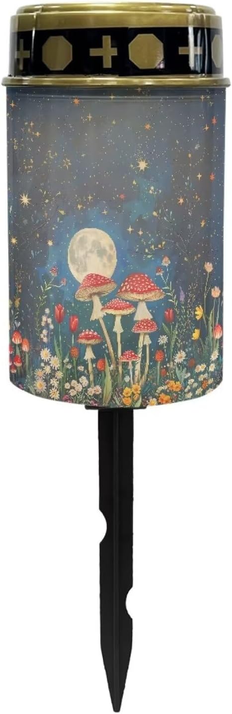 Mushroom Garden Solar Lights Automatic On/Off Solar Street Light Garden Light Stake Cylindrical Cemetery Solar Lights Outdoor Waterproof for Cemetery Graveyard Memorial