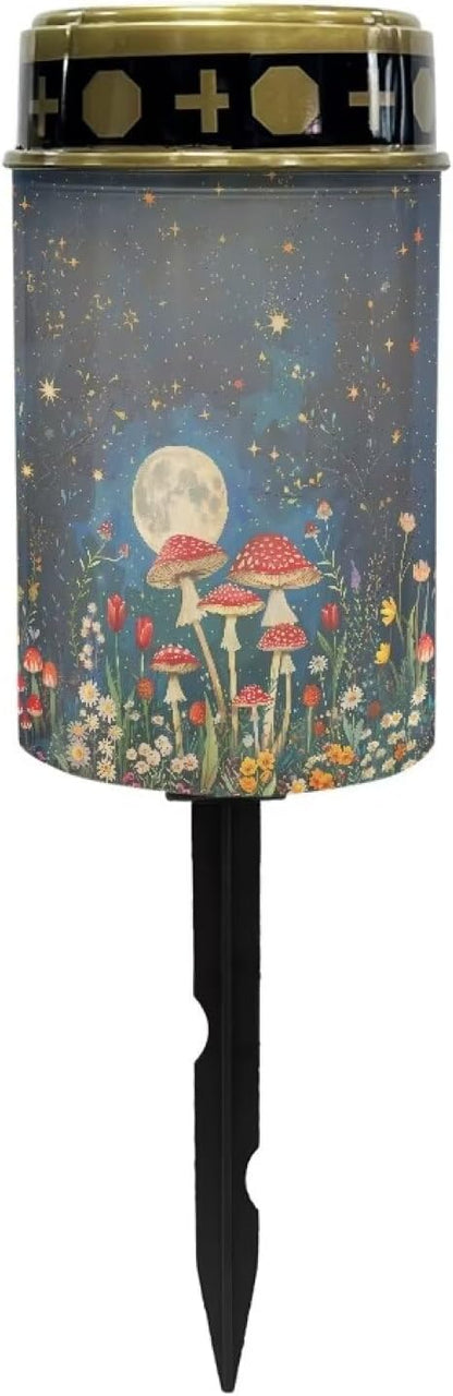 Mushroom Garden Solar Lights Automatic On/Off Solar Street Light Garden Light Stake Cylindrical Cemetery Solar Lights Outdoor Waterproof for Cemetery Graveyard Memorial