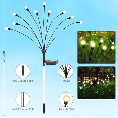 4 Packs Solar Lights Outdoor Waterproof,Garden Patio Decorative,Firefly Lights for Patio Lawn,Landscape Lighting Large Bulbs,Starlight Windswept,Great Gift for Women for Gardening,40LEDs