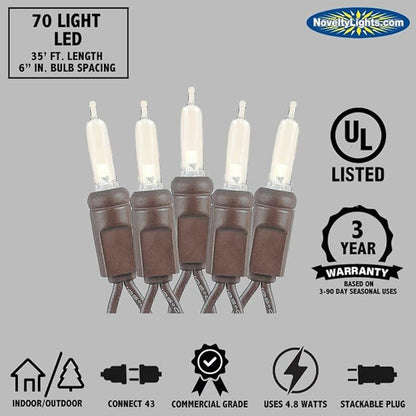 Novelty Lights Vintage Style T5 Warm White LED Christmas Lights, 35 Feet Brown Wire String of 70 Mini Bulbs, UL Listed Indoor/Outdoor Tree Lighting