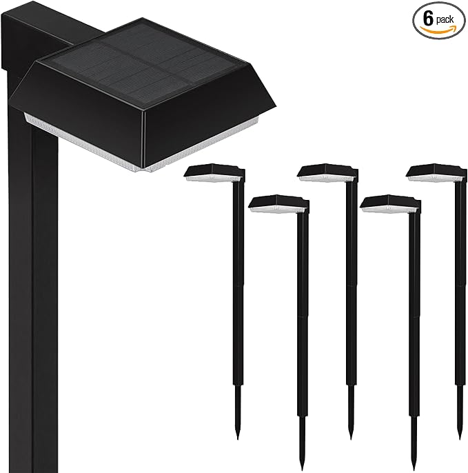 Bobcat Solar Pathway Lights Super Bright 300 lumens with 2-in-1 Warm White and Daylight Modes, Black LED Solar Lights Outdoor Waterproof for Path, Sidewalk, Driveway or Walk Way Light (6 Pack)