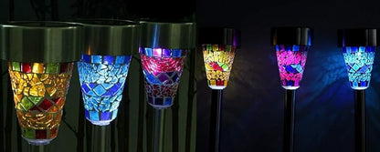 Solar Lights 3 Pack,Solar Garden Lights Solar Path Lights Stainless Steel Solar Glass Mosaic Stake Light for Garden Path Lawn Outdoor Patio Driveway