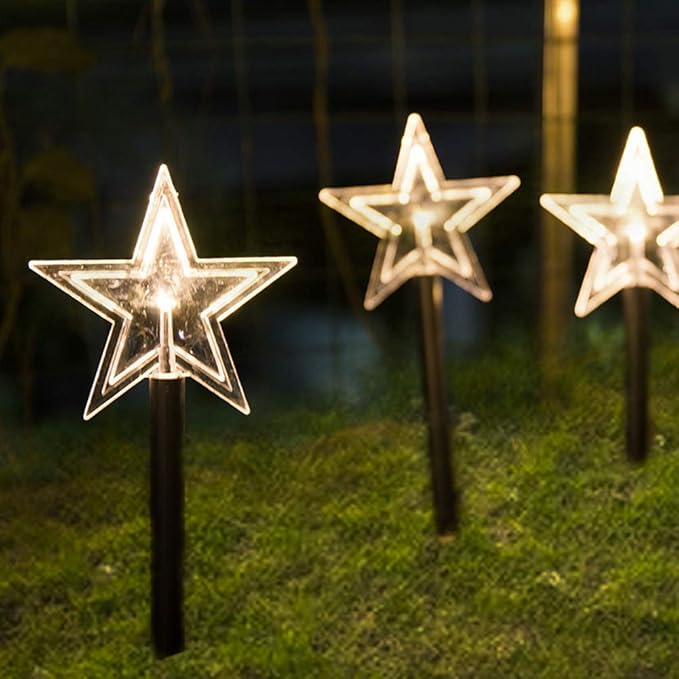 Solar Christmas Pathway Lights, Outdoor Solar Powered Snowflake, Five Pointed Star, Christmas Tree Decorative Lights with Garden Stakes for Path Lawn Patio Decor