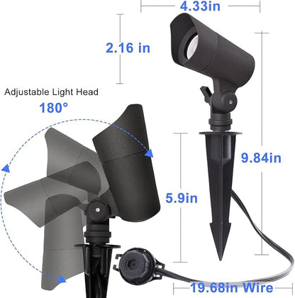 E ENERGETIC LIGHTING LED Landscape Lights with Connectors, 12V Low Voltage, Warm White 3000k, 4W, 175LM, Outdoor Waterproof Garden Pathway Lights Wall Tree Flag Spotlights with Spike Stand, 2 Pack
