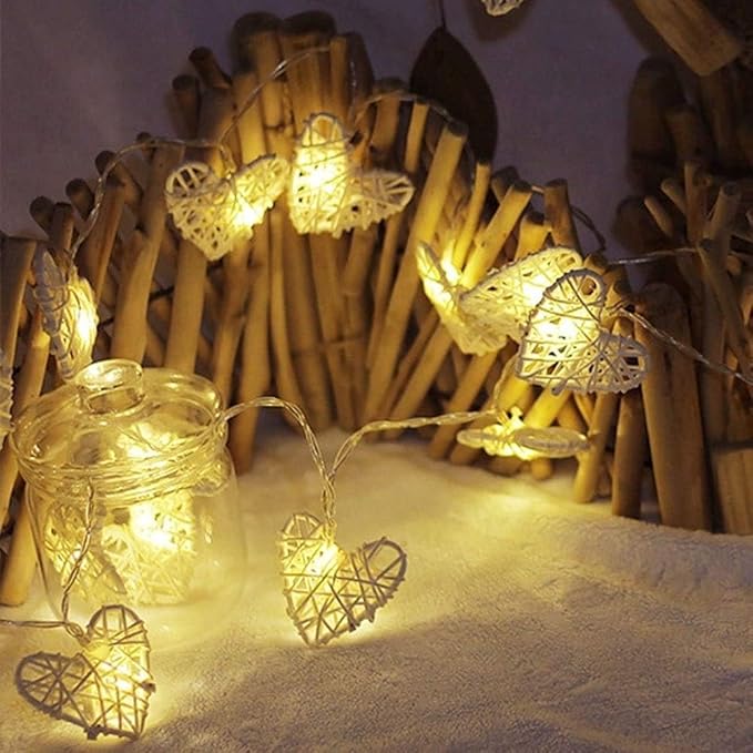 String Lights, LED Outdoor Indoor LED Lantern Love Rattan Outdoor Lighted Holiday Displays Patio Lights Edison Romantic Heart-Shaped USB in Christmas Decoration Rooms Rope Lights