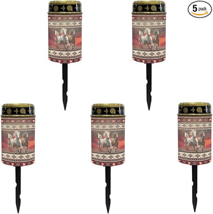 Western Aztec Horse Solar Pathway Lights Outdoor Waterproof Warm Lights Solar Stake Lights LED Solar Garden Lights Decorative for Yard Patio Driveway Flameless Landscape Lighting
