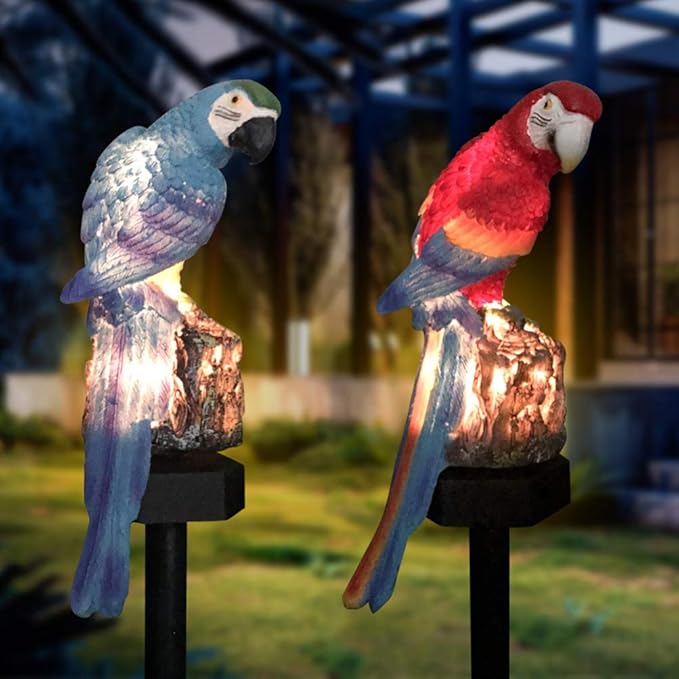 Uonlytech Solar Parrot Garden Light LED Solar Powered Outdoor Yard Lamp Decorative Landscape Light Pathway Patio Driveway