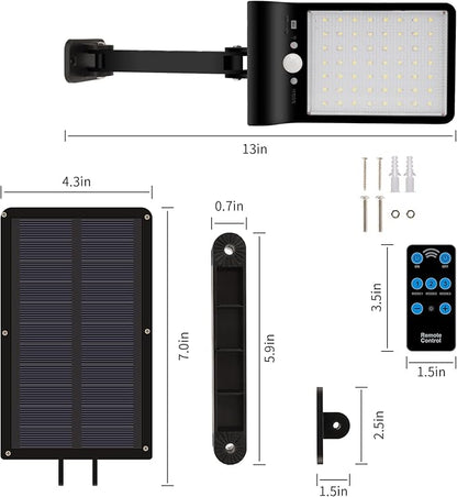 Aqonsie 56LED Solar Flood Light, Outside Security Motion Sensor Lights with Remote, 3 Lighting Modes with Remote for Backyard Gutter Garage Shed 2 Pack