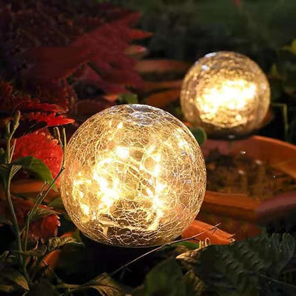 Solar Ball LED Lights Crackle Glass Globe Garden Stake Lamp Yard Art Decor for Yard Pathway Patio Lawn Decoration (Warm White)