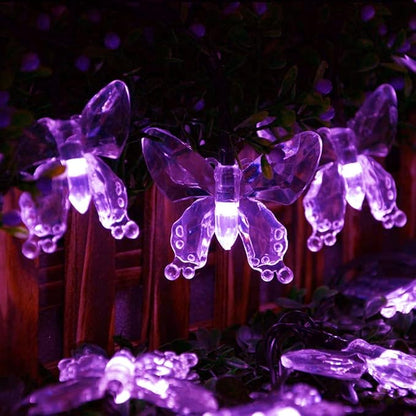 Solar String Lights, Waterproof 16ft 20LED Butterfly Christmas Fairy Lights Decorative Lighting for Home Party Wedding Patio Garden Porch Balcony (Purple)