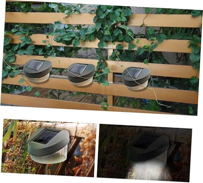 4pcs Solar Fence Lights Led Wall Lamps for Outdoor Garden Black Shell White Light for Pathway Garage and Porch Decoration