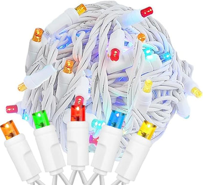 Novelty Lights 34ft Christmas String Lights, 100 Multicolor LED Bulbs on White Wire, 4" Spacing, Connectable Indoor Outdoor Commercial Grade Lighting for Holidays Patio Weddings
