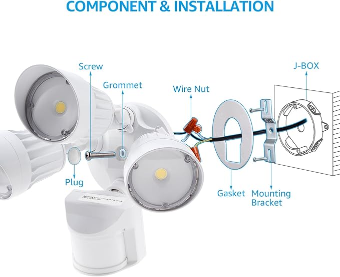 LEONLITE COB LED Security Lights Motion Sensor, Aluminum Flood Lights Outdoor, 3 Modes Motion Detector+Dusk to Dawn+Switch Control, 100-277V, Adjustable 3-Head, IP65, ETL, 5000K Daylight, White