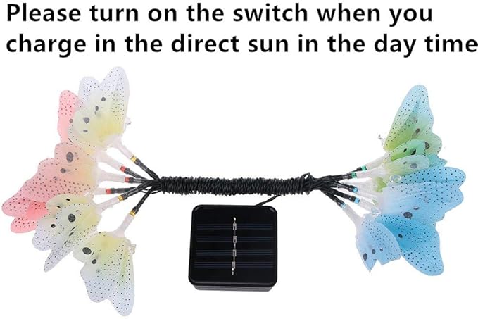 Butterfly Solar String Lights Outdoor, Waterproof 12 LED Solar Fairy Lights for Garden Patio Christmas Yard Party Camping Decor