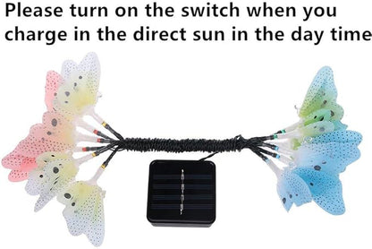 Butterfly Solar String Lights Outdoor, Waterproof 12 LED Solar Fairy Lights for Garden Patio Christmas Yard Party Camping Decor