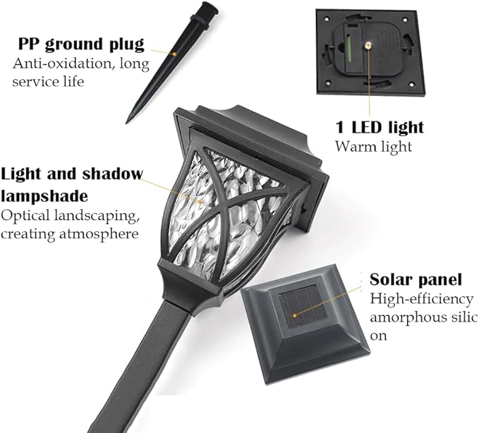 Outdoor Solar Path Lights 4 Pack Solar Garden Lights Yard Landscape Lighting IP65 Waterproof LED Garden Path Lights for Lawn Garden Terrace Walkway Cemetery