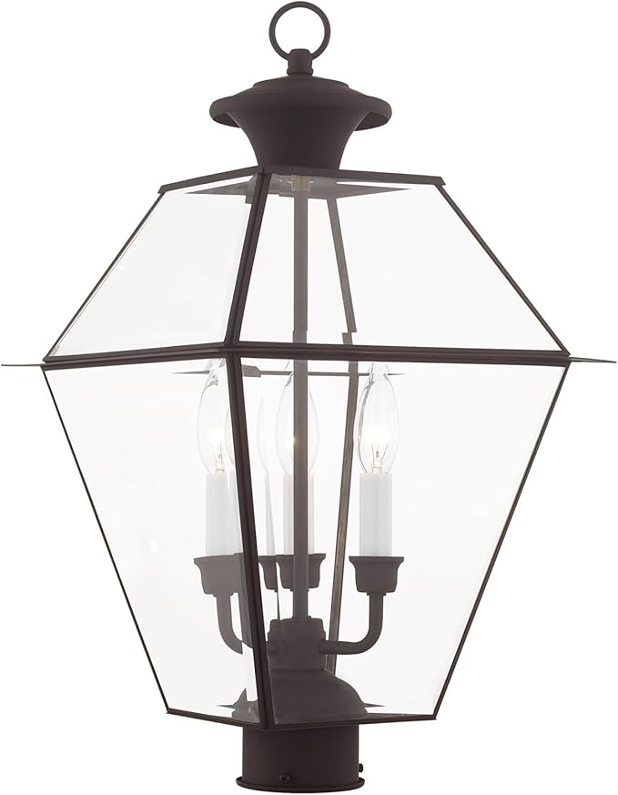 Livex Lighting Lantern 2384-07 Westover 3-Light Outdoor Post Head, Bronze, 21.50x12.00x12.00 | Lumora