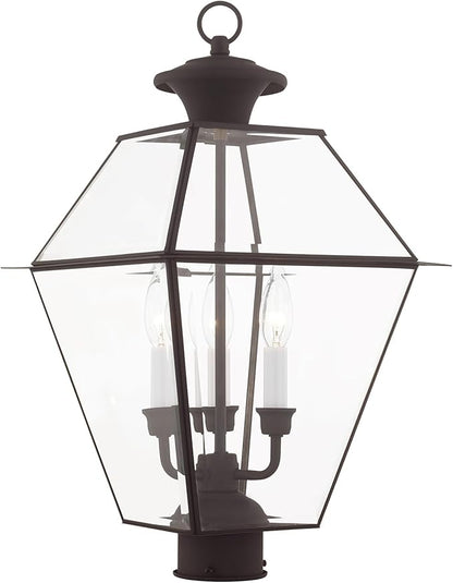 Livex Lighting Lantern 2384-07 Westover 3-Light Outdoor Post Head, Bronze, 21.50x12.00x12.00