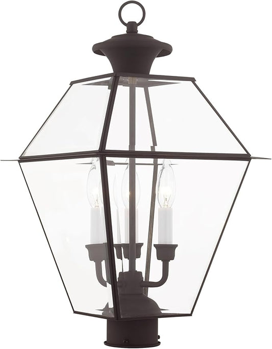 Livex Lighting Lantern 2384-07 Westover 3-Light Outdoor Post Head, Bronze, 21.50x12.00x12.00