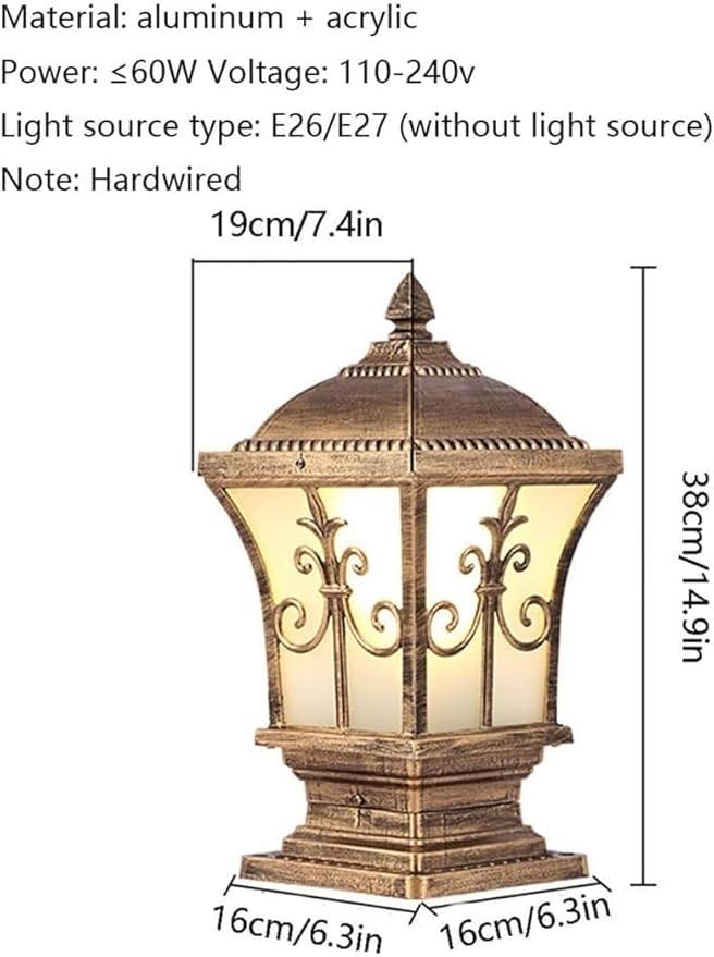 European Style Outdoor Waterproof Post Light Vintage Exterior Wall/Villa Courtyard Column Lamps, Outside Landscape | Lumora