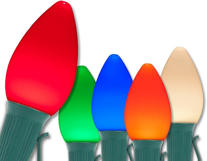 Wintergreen Lighting Opticore LED Smooth/Opaque Commercial Multicolor C7 Christmas Lights Vintage Style, Commercial String Christmas Lights Heavy Duty, Green Wire (50 Lights, 50 ft, Multicolor)