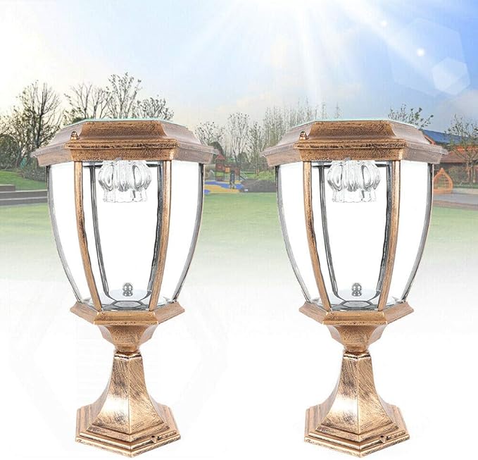 LYNICESHOP 2 Pack Large Aluminum Solar Lamps,Solar Pillar Lights Outdoor Bronze Waterproof LED Landscape Light | Lumora