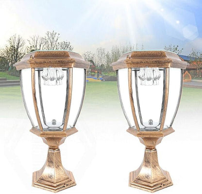 LYNICESHOP 2 Pack Large Aluminum Solar Lamps,Solar Pillar Lights Outdoor Bronze Waterproof LED Landscape Light Copper Fence Post Lantern for Brick Fence Deck or Patio (Bronze)