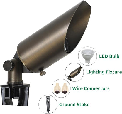 DOSHINE® Solid Brass Landscape LED Spotlights Outdoor Low Voltage Landscape Lighting AC/DC 12V Uplight Accent Light for Tree Garden Yard with Replaceable 5W 3000K Warm White 560LM MR16 Bulb (4-Pack)
