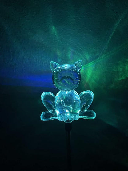 Set of 2 Clear Acrylic Cat Solar Garden Yard Landscape Path Stick LED Lights
