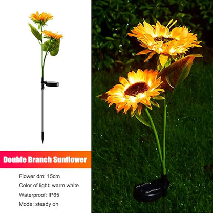 GUOCHENG Sunflower Solar Lights Outdoor Garden 2 Pack 4Flowers with Warm LED Light Solar Sunflower Stake Lights–Floral Outdoor Garden Decor for Patio Lawn Yard Pathway(Double)