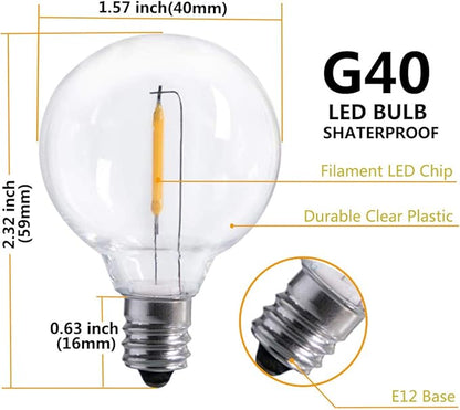 25Ft LED String Lights with 27 Shatterproof LED Clear Globe Bulbs, Indoor&Outdoor String Lights for Patio, Garden, Backyard, Bistro, Pergola, Tents, Gazebo Decor, White Wire