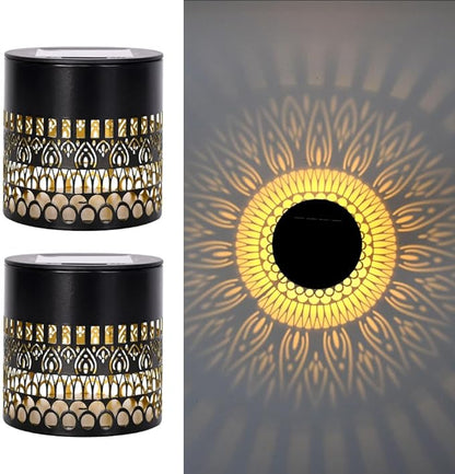 Decorative Solar Mandala Lights, Solar Mandala Lights Outdoor, Metal Solar Powered Outdoor Deck Step Wall Lights for Garden Post Patio Backyard Yard Decor (2Pc Monochrome)