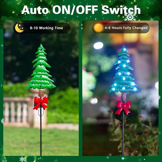 Solar Christmas Tree Garden Stake Lights 2 Pack,Outdoor Xmas Pathway Lights Christmas Decorative Yard Stake Decor | Lumora