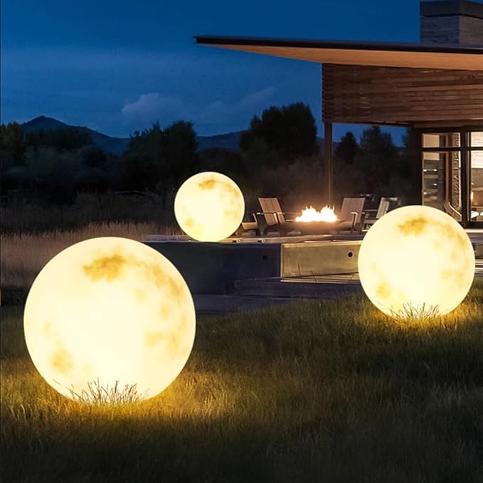 Wiring Powered Globe Shape Outdoor Light,Waterproof Moon Lamp with Resin Lampbody,Unique Outdoor Lighting for Staircase Swimming Pool and Yard(19.68" D)