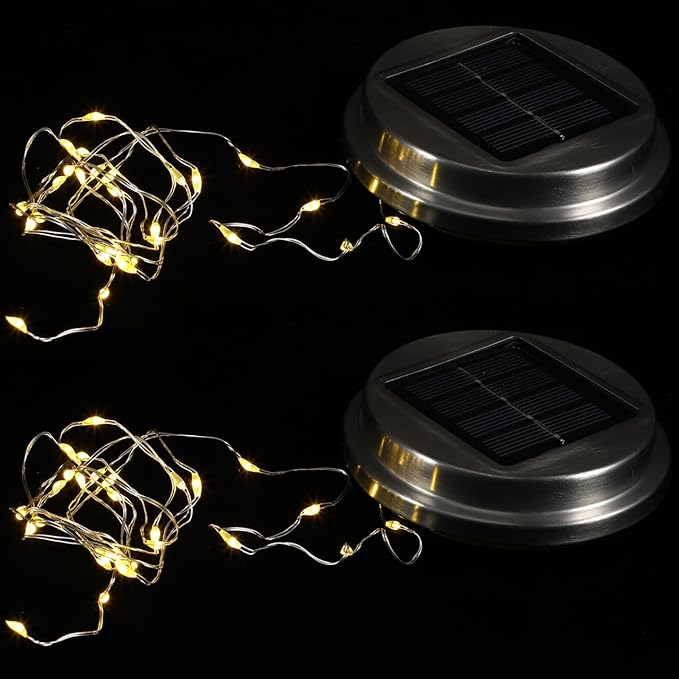 POPETPOP Solar Jar Lid Light Cover 3.54 Inch Solar Led Lid for DIY Hanging Lanterns Outdoor Garden Patio Yard Light Jar Cover