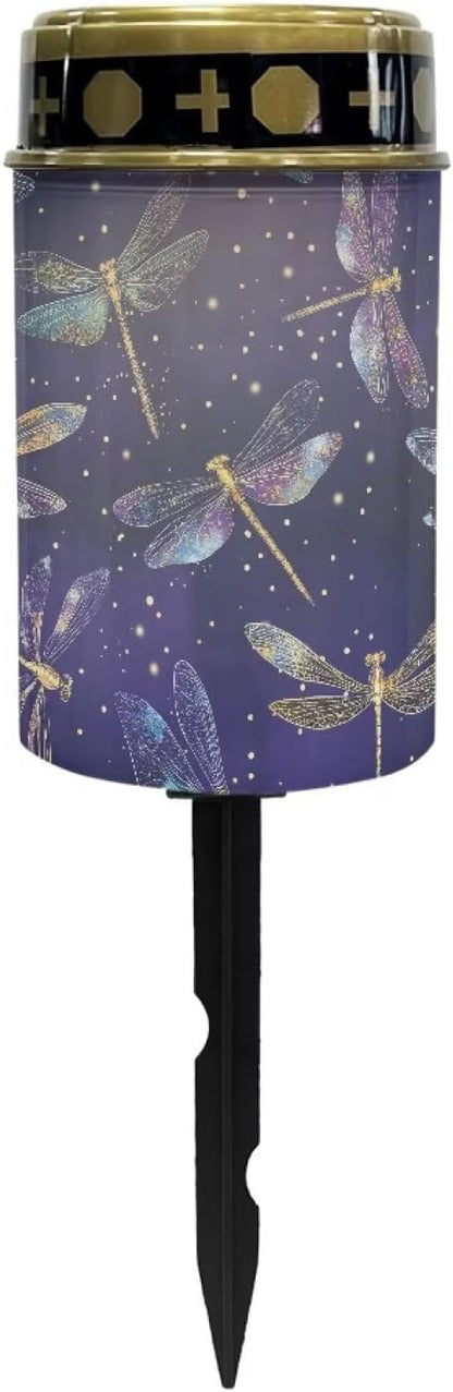 Purple Dragonfly Cemetery Solar Lights, Solar Powered Garden Stake Light, Decorative Lights for Cemetery Grave Yard Patio Outdoor Decoration Memorial