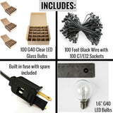 Hometown Evolution, Inc. 100 FT Outdoor LED String Lights - G40 Globe Bulbs (Black Wire) - Outdoor String Lights | Lumora