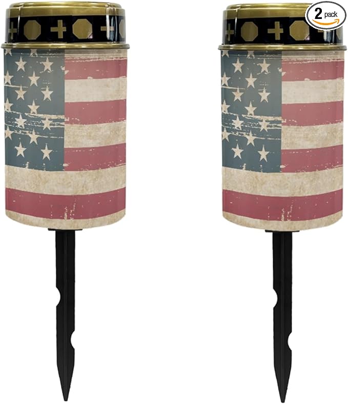 US Flag Solar Garden Lights Outdoor Waterproof Pathway Decorations for Yard Path Patio Warm White Lantern Solar Stake Lights Outdoor Landscape Lighting