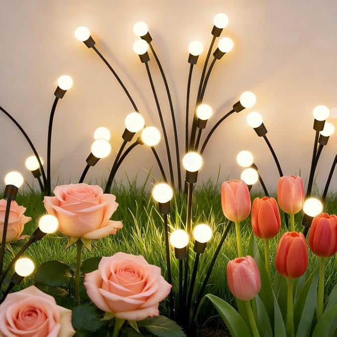 Solar Garden Lights(6-Pack,48 LED),Solar Light Outdoor Waterproof, Solar Swaying Lights,Firefly for Patio Pathway Decoration in Courtyard,Big Bulb, Unique Gifts for Women, Gifts for Grandma
