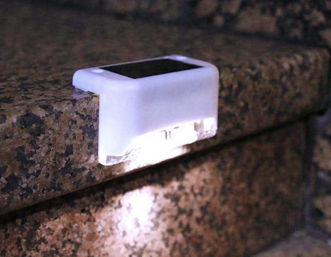 Solar Powered Step Lights for Outdoor Stairs, Railing, Fence Post, Pathway, Yard, Patio - 1 LED, White Lampshade, 4 Pack