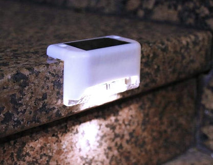 Solar Powered Step Lights for Outdoor Stairs, Railing, Fence Post, Pathway, Yard, Patio - 1 LED, White Lampshade, 4 Pack