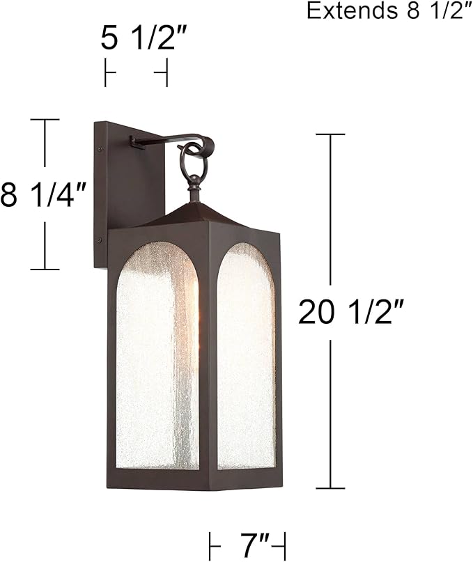Possini Euro Design Tyne Modern Outdoor Wall Light Fixture Bronze Steel Lantern 20 1/2" Clear Seedy Glass Panels | Lumora