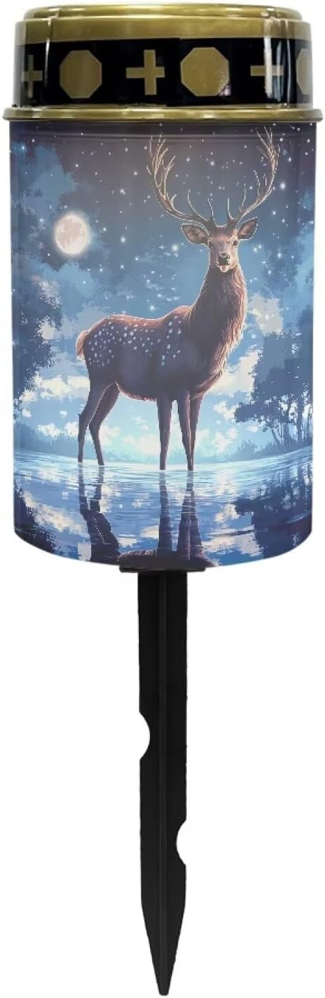 Deer Moon Solar Lights for Cemetery Grave Solar Lights for Cemetery Memorial Stake Solar Lights for Grave Yard Decorations