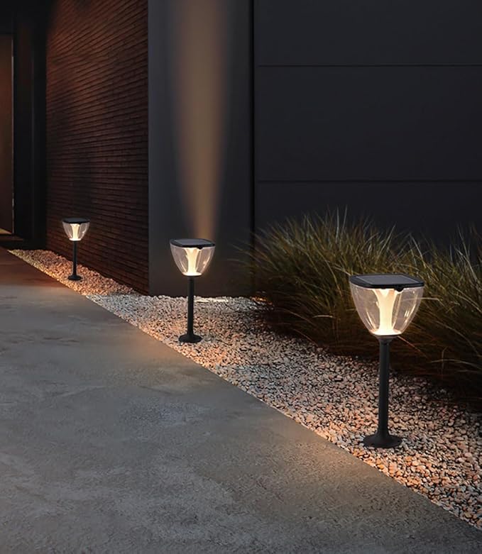 Solar Pathway Light LED Warm Light Landscape Lighting Solar Garden Lights with Clear Shade Black Aluminum Bollard Lights with IP65 Waterproof for Garden Yard Lawn Driveway Patio