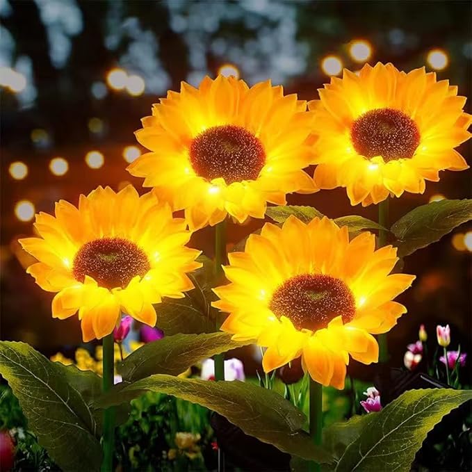 2 Pack Solar Garden Stake Lights, Outdoor Sunflower LED Solar Powered Lights for Patio Lawn Garden Yard Pathway Decoration (Sunflower Warm White)